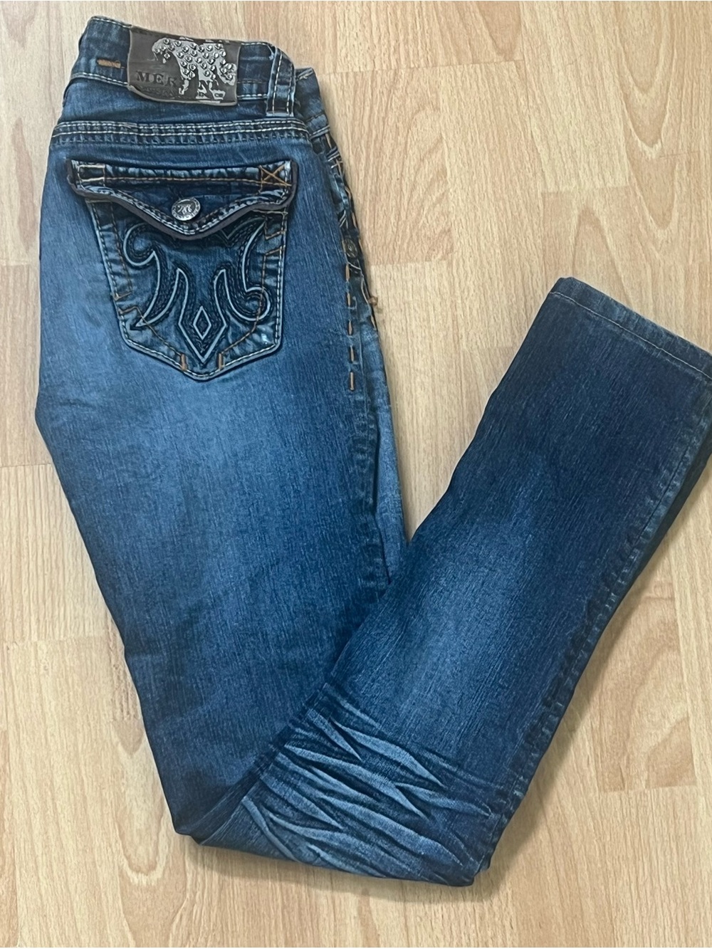 Mek Denim Distressed Skinny Jeans Dark Wash Flap Pocket Women’s 25x34